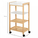 HOMCOM Pine Wood 4-Tier Kitchen Trolley White