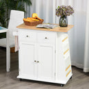HOMCOM Kitchen Island Storage Cabinet Rolling Trolley with Rubber Wood Top, 3-Tier Spice Rack, Large Cabinet & Drawers Rack