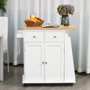 HOMCOM Kitchen Island Storage Cabinet Rolling Trolley with Rubber Wood Top, 3-Tier Spice Rack, Large Cabinet & Drawers Rack