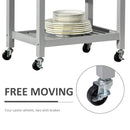 Kitchen Trolley Utility Cart on Wheels with Rubberwood Worktop, Towel Rack, Storage Shelves & Drawer for Dining Room, Grey Worktop Rack