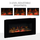 HOMCOM Electric Wall-Mounted Fireplace Heater with Adjustable Flame Effect, Remote Control, Timer, 1800/2000W, Black Wall-Mount W/ Effect Control