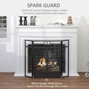 HOMCOM 3-Panel Folding Fireplace Screen with Door, Freestanding Spark Guard, Metal Mesh Fireguard, Black Door Mesh