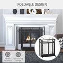 HOMCOM 3-Panel Folding Fireplace Screen with Door, Freestanding Spark Guard, Metal Mesh Fireguard, Black Door Mesh