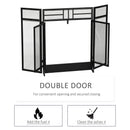 HOMCOM 3-Panel Folding Fireplace Screen with Door, Freestanding Spark Guard, Metal Mesh Fireguard, Black Door Mesh