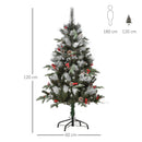 Green 4FT Artificial Snow Dipped Christmas Tree Xmas Pencil Tree Holiday Home Party Decoration with Foldable Feet Red Berries White Pinecones