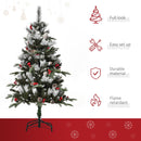 Green 4FT Artificial Snow Dipped Christmas Tree Xmas Pencil Tree Holiday Home Party Decoration with Foldable Feet Red Berries White Pinecones