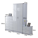 Tall White High Gloss Wardrobes 3 Pc Home Furniture Set Chest Bedside Table 7 Drawer
