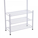 Entryway Coat Hanger Metal Multi-purpose 18 Hooks 3 Tier Shoes Rack Stand Hat Clothes Organizer Umbrella Stands - White