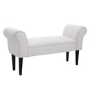 Bed End Chaise Lounge Sofa Window Seat Arm Bench Wooden Leg Fabric Cover Padded Hallway-White