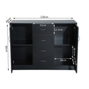 2 Door 4 Drawer Cabinet Storage Unit Free Standing Cupboard Chest Organizer Solid Wood (Black) |