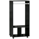 Open Wardrobe with Hanging Rod and Storage Shelves Mobile Garment Rack on Wheels Bedroom, Cloakroom, Black Clothing Organizer