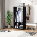 Open Wardrobe with Hanging Rod and Storage Shelves Mobile Garment Rack on Wheels Bedroom, Cloakroom, Black Clothing Organizer