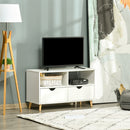 TV Stand with Shelf & Drawers Storage Cabinet Media Entertainment Center Modern White 99cm Unit w/ Shelves Centre