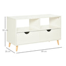 TV Stand with Shelf & Drawers Storage Cabinet Media Entertainment Center Modern White 99cm Unit w/ Shelves Centre