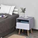 Wooden Bedside Cabinet Accent Table with 1 Drawer Open Shelf End Table Night Stand with Legs, Home Furniture w/1 Side Storage Chest