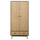 Modern Wardrobe Cabinet Wood Grain Sticker Surface with Shelf, Hanging Rod and 2 Drawers 90x50x190cm-Grey/Oak