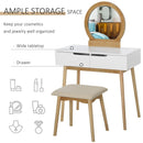 2 Piece Modern Vanity Table Set, Makeup Table with Padded Stool, 2 Large Drawers, Round Mirror, Natural Make Up Mirror &