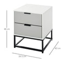 Bedside Cabinet with 2 Drawer Storage Unit, Unique Shape Bedroom Table Nightstand with Metal Base, for Living Room, Study Room, Dorm Unit and Base Home Office
