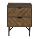 Side Cabinet Home Organizer with 2 Storage Drawer Unit, Hidden Handle for Bedroom, Living Room, Herringbone Pattern, Walnut Brown Drawer, Handle