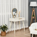 Modern Dressing Table with Round Mirror, Makeup Vanity Table with 2 Drawers for Bedroom, Living Room, White Desk w/ Mirror Bedroom