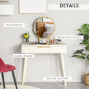 Modern Dressing Table with Round Mirror, Makeup Vanity Table with 2 Drawers for Bedroom, Living Room, White Desk w/ Mirror Bedroom