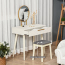 Modern Dressing Table with Round Mirror, Makeup Vanity Table with 2 Drawers for Bedroom, Living Room, White Desk w/ Mirror Bedroom