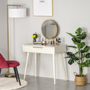 Modern Dressing Table with Round Mirror, Makeup Vanity Table with 2 Drawers for Bedroom, Living Room, White Desk w/ Mirror Bedroom
