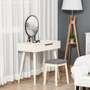 Dressing Table Vanity Set Makeup Desk with Round Mirror Cushioned Stool 2 Drawers for Bedroom Jewelry Storage Set, White Make Up &
