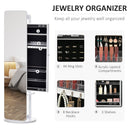 Full Length Mirror with Jewelry Cabinet, Hanging Cloth Bar, Coat Rack, 360-¦ Rotate Floor Mirror for Bedroom, Living Room, White Armoire