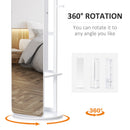 Full Length Mirror with Jewelry Cabinet, Hanging Cloth Bar, Coat Rack, 360-¦ Rotate Floor Mirror for Bedroom, Living Room, White Armoire