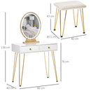 Makeup Vanity Table Set with Round Mirror, 3 Color LED Light, Dressing Desk with 2 Drawers and Cushioned Stool for Bedroom, White With Mirror &