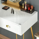 Makeup Vanity Table Set with Round Mirror, 3 Color LED Light, Dressing Desk with 2 Drawers and Cushioned Stool for Bedroom, White With Mirror &