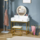 Makeup Vanity Table Set with 3-Color Touch Screen Dimmable Lighted Mirror, Dressing Desk with 4 Drawers and Cushioned Stool for Bedroom, White With Mirror &