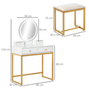 Makeup Vanity Table Set with 3-Color Touch Screen Dimmable Lighted Mirror, Dressing Desk with 4 Drawers and Cushioned Stool for Bedroom, White With Mirror &