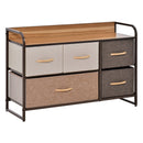 5-Drawer Dresser, Linen Fabric Chest of Drawers, Dresser Tower Unit for Bedroom Hallway Entryway, Storage Organizer with Steel Frame Wooden Top Drawer Clothes