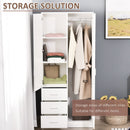 Modern Mirror Wardrobe 2 Door Storage Cupboards Home Storage Organisation Furniture with Adjustable Shelf, Hanging Rail and 3 Drawers, 180cm, White for Bedroom