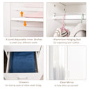 Modern Mirror Wardrobe 2 Door Storage Cupboards Home Storage Organisation Furniture with Adjustable Shelf, Hanging Rail and 3 Drawers, 180cm, White for Bedroom