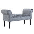 Ice Crush Velvet Fabric Upholstered Bed End Bench, Padded Sponge Cushion Bedroom Bench with Armrests Rubber Wood for Living Room Entryway, Silver Grey Bedside Footstool