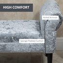 Ice Crush Velvet Fabric Upholstered Bed End Bench, Padded Sponge Cushion Bedroom Bench with Armrests Rubber Wood for Living Room Entryway, Silver Grey Bedside Footstool