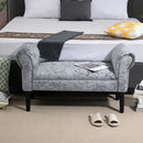Ice Crush Velvet Fabric Upholstered Bed End Bench, Padded Sponge Cushion Bedroom Bench with Armrests Rubber Wood for Living Room Entryway, Silver Grey Bedside Footstool