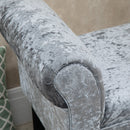 Ice Crush Velvet Fabric Upholstered Bed End Bench, Padded Sponge Cushion Bedroom Bench with Armrests Rubber Wood for Living Room Entryway, Silver Grey Bedside Footstool