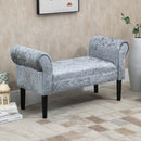 Ice Crush Velvet Fabric Upholstered Bed End Bench, Padded Sponge Cushion Bedroom Bench with Armrests Rubber Wood for Living Room Entryway, Silver Grey Bedside Footstool