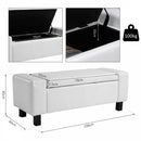PU Storage Bench Ottoman Chest Faux Leather Stool Seat Bedding Blanket Box With Wooden Frame Window - White