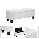 PU Storage Bench Ottoman Chest Faux Leather Stool Seat Bedding Blanket Box With Wooden Frame Window - White