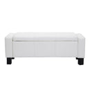 PU Storage Bench Ottoman Chest Faux Leather Stool Seat Bedding Blanket Box With Wooden Frame Window - White