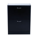 Wooden Storage Shoe Cabinet 2 Tier Drawers Footwear Stand Rack Unit Chaussures Organiser-Black/White