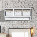 Wall Mounted Coat Hook Storage Unit Entryway Rack Shelf W/3 Wicker Baskets and Hooks - White