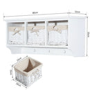 Wall Mounted Coat Hook Storage Unit Entryway Rack Shelf W/3 Wicker Baskets and Hooks - White
