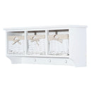 Wall Mounted Coat Hook Storage Unit Entryway Rack Shelf W/3 Wicker Baskets and Hooks - White
