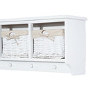 Wall Mounted Coat Hook Storage Unit Entryway Rack Shelf W/3 Wicker Baskets and Hooks - White